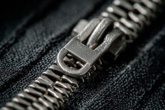 Photo of a zipper on an article of clothing