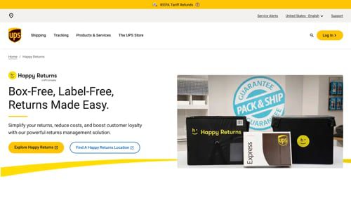 Web page for UPS Happy Returns