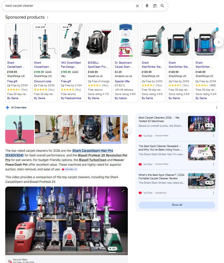 Google SERP for 'best carpet cleaners'