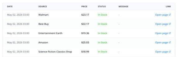 Screenshot of the pricing table.