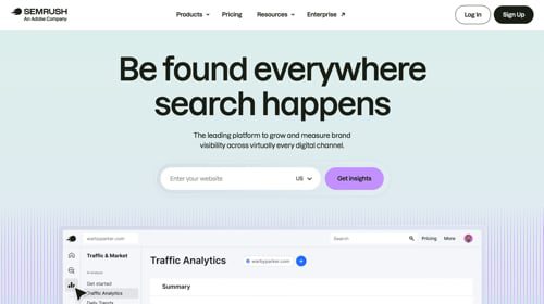 Home page of Semrush