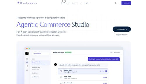 Web page of Stellagent Agentic Commerce Studio