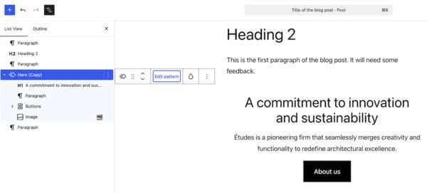 Edit pattern from the list view in WordPress 7.0